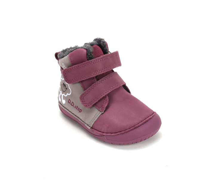 Ghete Copii Fete Primii Pași Imblanite DDStep Roz cu Gri și Norișor Brodat W070-62495C - Piele Naturală [2]