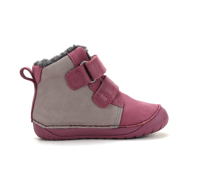Ghete Copii Fete Primii Pași Imblanite DDStep Roz cu Gri și Norișor Brodat W070-62495C - Piele Naturală [5]