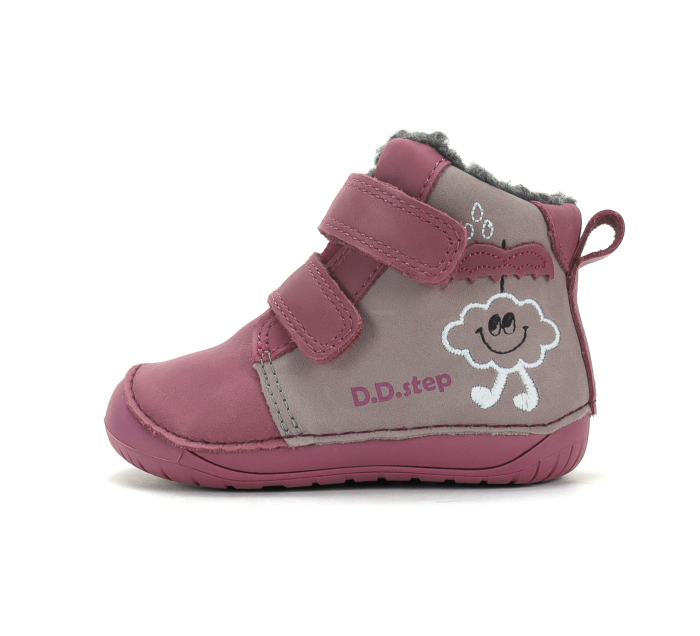 Ghete Copii Fete Primii Pași Imblanite DDStep Roz cu Gri și Norișor Brodat W070-62495C - Piele Naturală [3]
