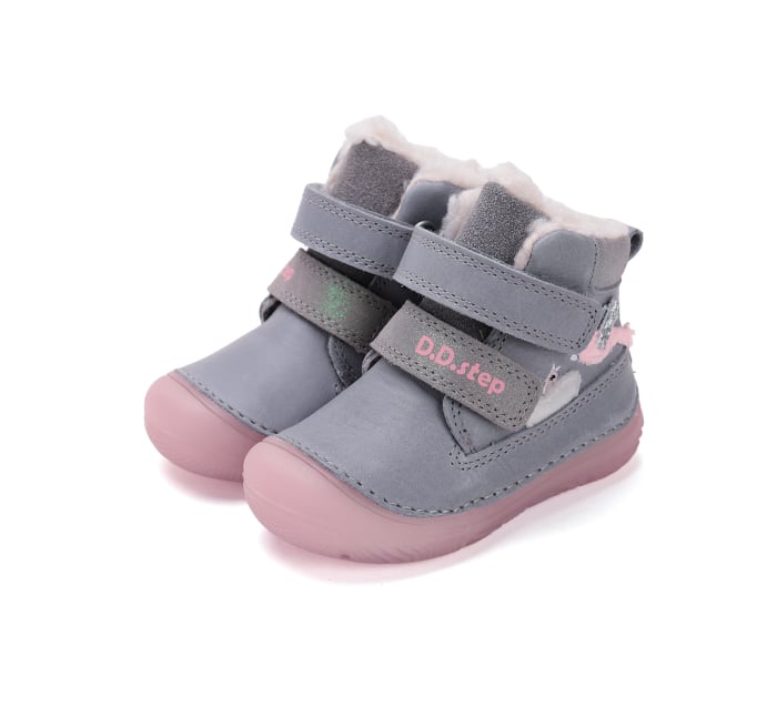 Ghete fete îmblănite din piele naturală gri/roz fosforescente- DDStep [1]