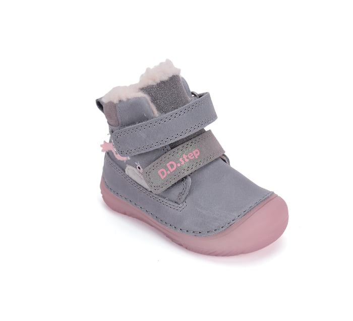 Ghete fete îmblănite din piele naturală gri/roz fosforescente- DDStep [3]