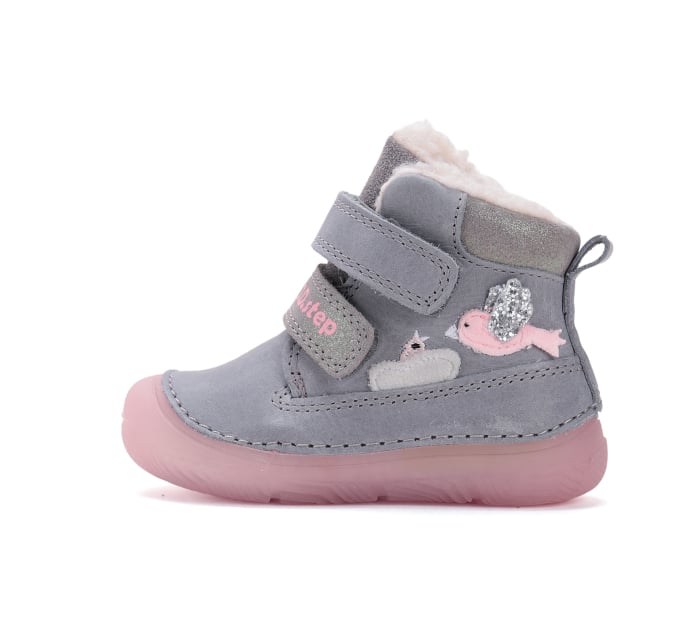 Ghete fete îmblănite din piele naturală gri/roz fosforescente- DDStep [4]