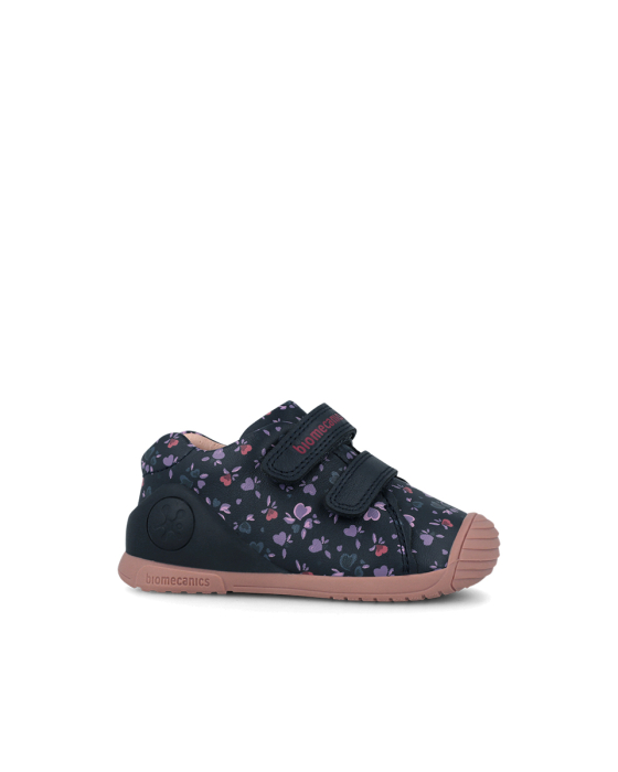 Pantofi copii, fete, din piele naturala, bleumarin/mov cu inimioare, Biomecanics [3]