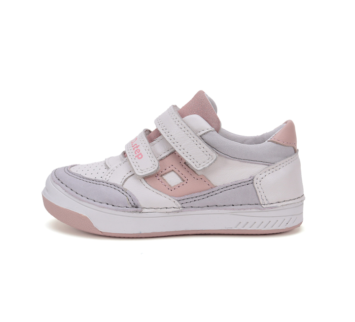 Pantofi copii fete, sport, din piele naturala, alb-roz - DD Step [2]