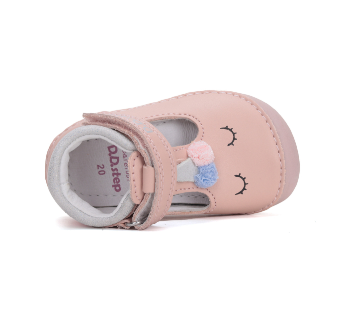 Pantofi decupati, balerini fete barefoot primii pași din piele naturală, roz DDStep [2]