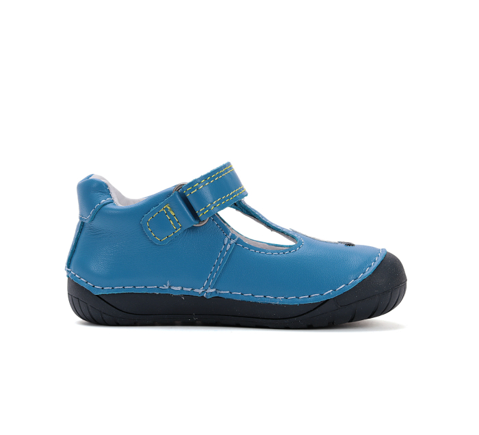 Pantofi decupați - sandale băieți barefoot primii pași, piele naturală, albastru DDStep [6]