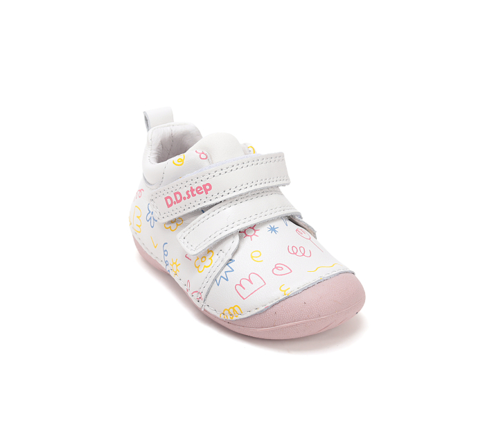 Pantofi fete din piele naturală, alb/multicolor - DD Step [2]