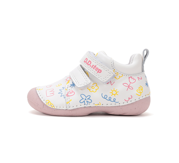 Pantofi fete din piele naturală, alb/multicolor - DD Step [3]