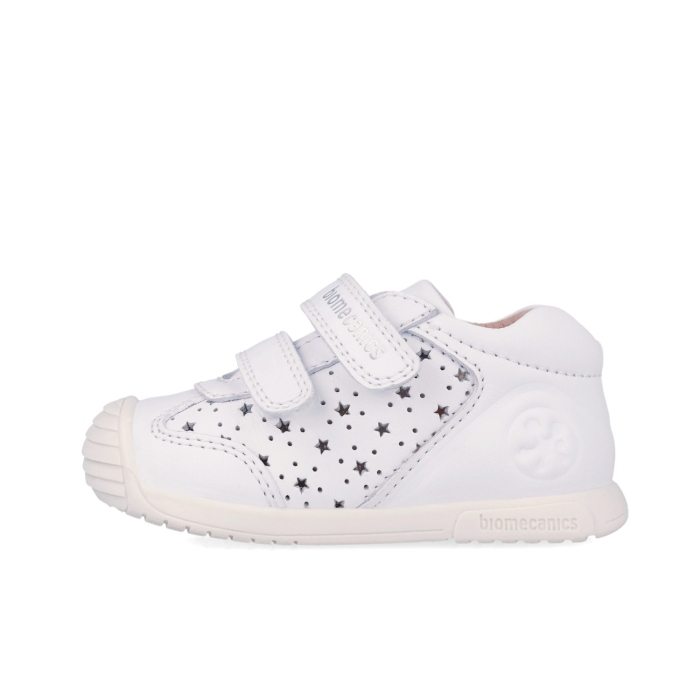 Pantofi fete din piele naturală, model perforat cu steluțe, alb - Biomecanic [4]