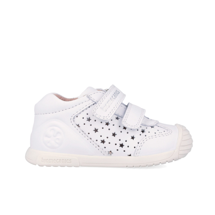 Pantofi fete din piele naturală, model perforat cu steluțe, alb - Biomecanic [3]