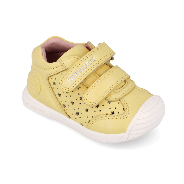 Pantofi fete din piele naturală, model perforat cu steluțe, galben pal - Biomecanics [2]