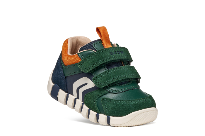 Pantofi sport băieți Geox B3555D05422C3P2T din piele naturală si întoarsă – Verde închis și bleumarin [9]