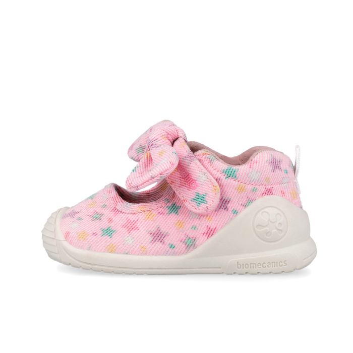 Pantofi tip balerini, fete, din canvas, lavabil, roz cu steluțe, Biomecanics [4]