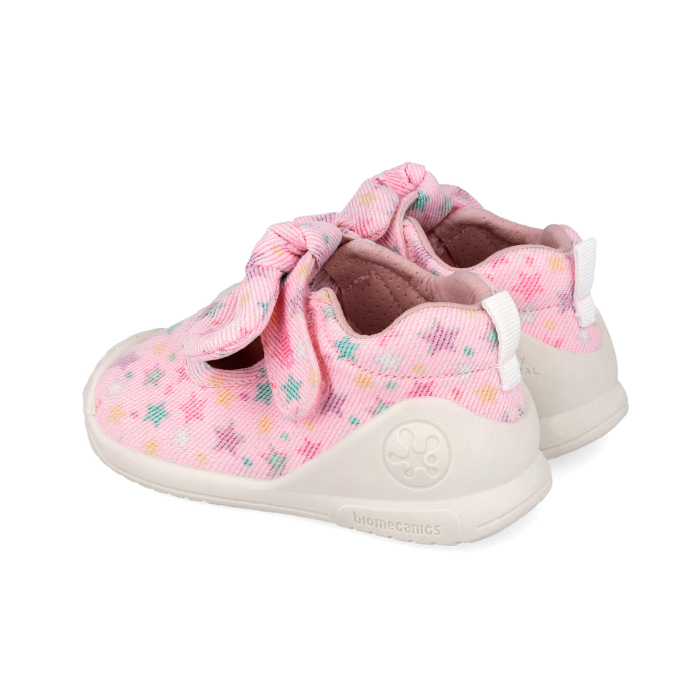 Pantofi tip balerini, fete, din canvas, lavabil, roz cu steluțe, Biomecanics [2]