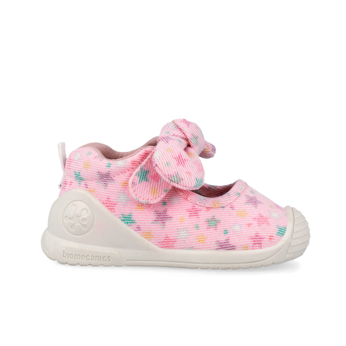 Pantofi tip balerini, fete, din canvas, lavabil, roz cu steluțe, Biomecanics [5]
