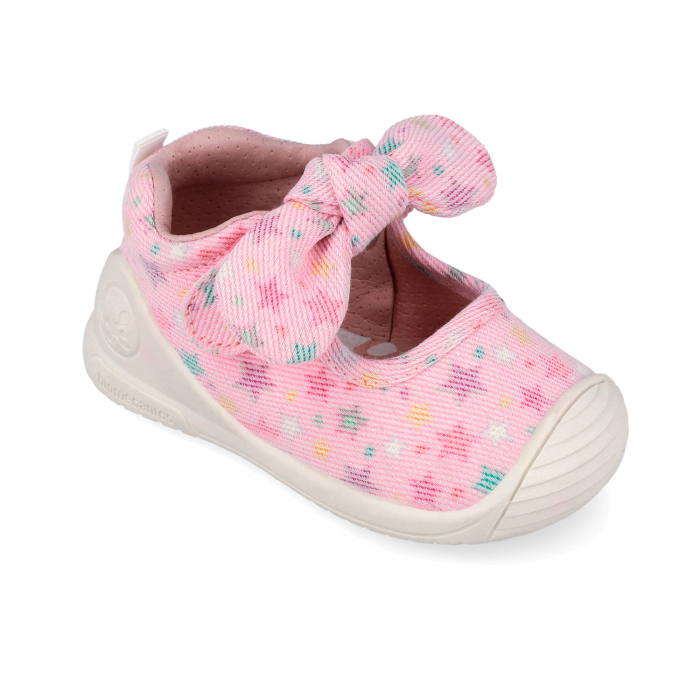 Pantofi tip balerini, fete, din canvas, lavabil, roz cu steluțe, Biomecanics [3]