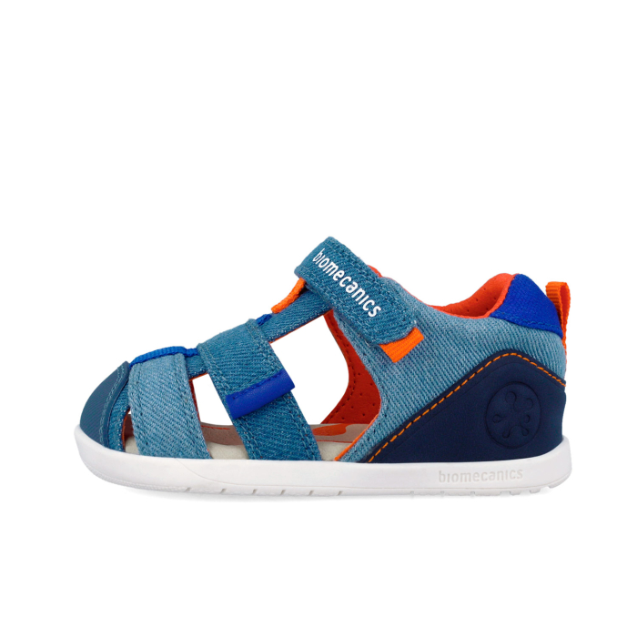 Sandale baieți canvas, barefoot, cu bretele, calapod lat, albastru jeans - Biomecanics [5]