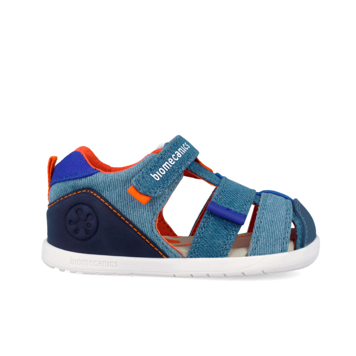 Sandale baieți canvas, barefoot, cu bretele, calapod lat, albastru jeans - Biomecanics [4]