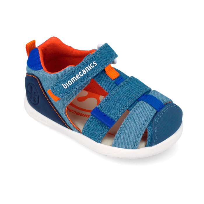 Sandale baieți canvas, barefoot, cu bretele, calapod lat, albastru jeans - Biomecanics [3]