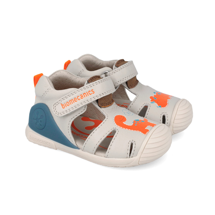 Sandale baieți din piele naturală, model dinozauri, bej - Biomecanics [2]