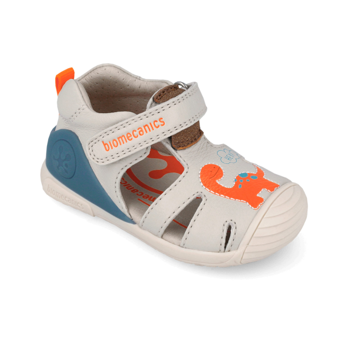 Sandale baieți din piele naturală, model dinozauri, bej - Biomecanics [4]