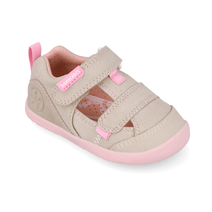 Sandale fete canvas, barefoot, calapod lat, bej/roz - Biomecanics [3]