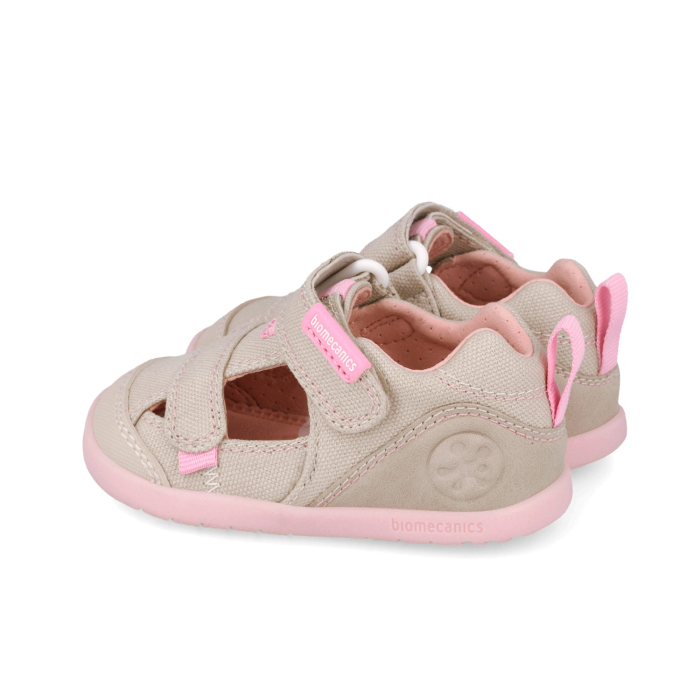 Sandale fete canvas, barefoot, calapod lat, bej/roz - Biomecanics [2]
