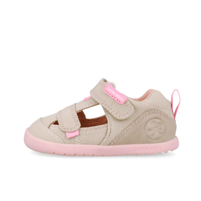 Sandale fete canvas, barefoot, calapod lat, bej/roz - Biomecanics [5]