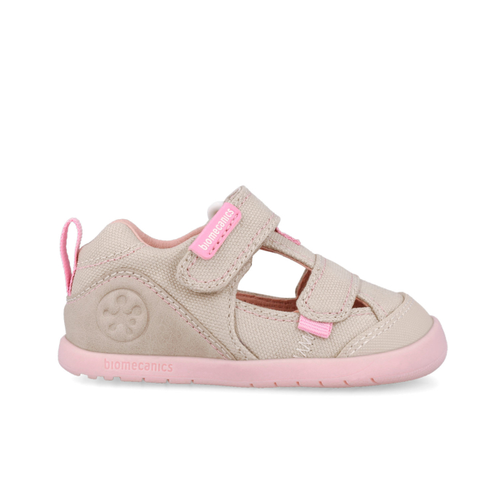 Sandale fete canvas, barefoot, calapod lat, bej/roz - Biomecanics [4]