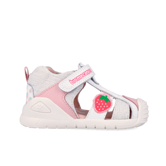 Sandale fete din piele naturală/canvas, model căpsuni, alb - Biomecanics [4]