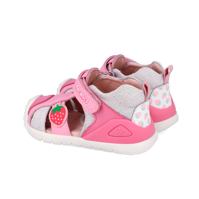Sandale fete din piele naturală/canvas, model căpsuni, roz - Biomecanics [2]