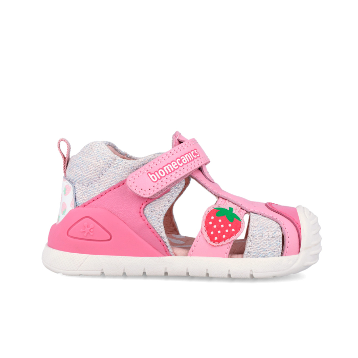 Sandale fete din piele naturală/canvas, model căpsuni, roz - Biomecanics [4]