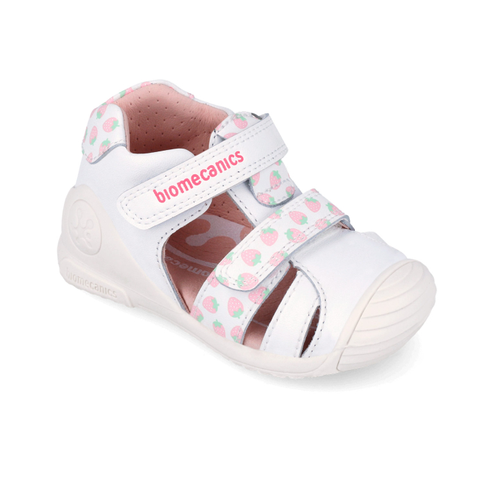 Sandale fete din piele naturală, model căpsuni, alb - Biomecanics [3]