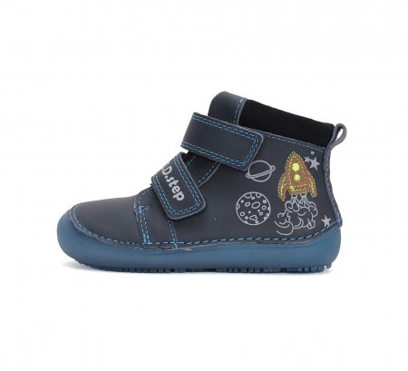 Ghete baieti din piele naturala, barefoot-bleumarin DD Step [1]