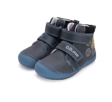 Ghete baieti - Ghete baieti din piele naturala, barefoot-bleumarin DD Step