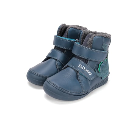 Incaltaminte baieti - Ghete băieți îmblănite și impermeabile din piele naturală, cu dinozaur - DDStep