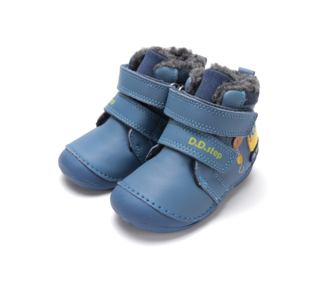 Incaltaminte baieti - Ghete Copii Baieti DDStep Primii Pași Imblanite Albastru cu Macara W015-62928B - Piele Naturală