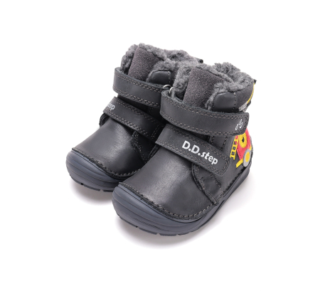 Incaltaminte baieti - Ghete Copii Baieti Primii Pași  Imblanite DDStep Negre cu Mașină de Pompieri Brodată W071-62477B - Piele Naturală