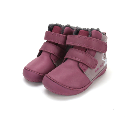 Încălțăminte fete - Ghete Copii Fete Primii Pași Imblanite DDStep Roz cu Gri și Norișor Brodat W070-62495C - Piele Naturală