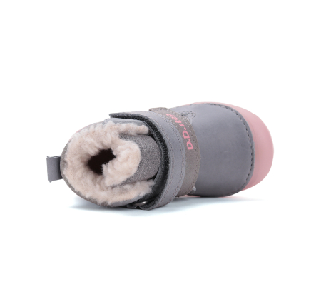 Ghete fete îmblănite din piele naturală gri/roz fosforescente- DDStep [5]