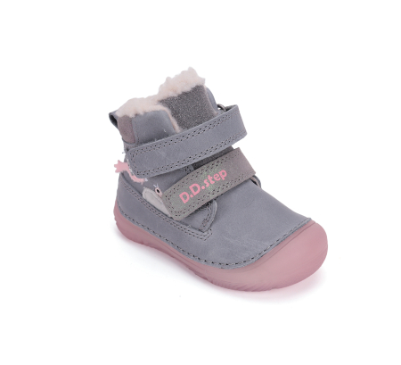 Ghete fete îmblănite din piele naturală gri/roz fosforescente- DDStep [2]