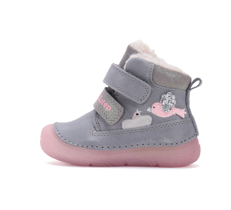 Ghete fete îmblănite din piele naturală gri/roz fosforescente- DDStep [3]