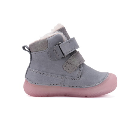 Ghete fete îmblănite din piele naturală gri/roz fosforescente- DDStep [4]