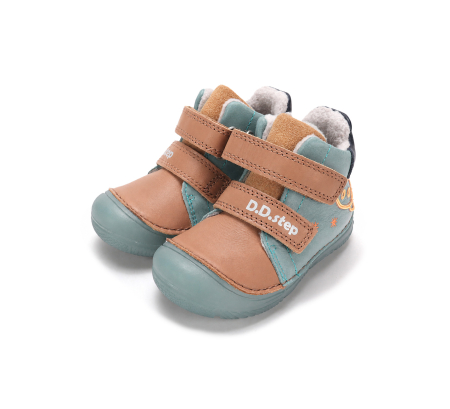 Pantofi baieti - Ghete Primii Pași Copii DDStep Verde Turcoaz cu Rachetă Fosforescentă A082-62203A - Piele Naturală