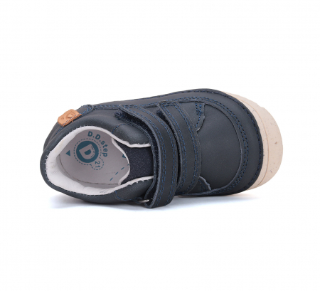 Pantofi baieti din piele naturala, barefoot bleumarin DD Step [4]