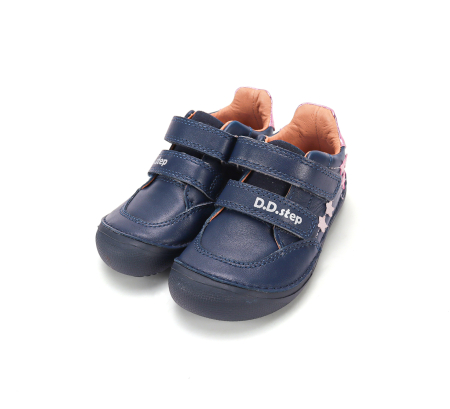 Pantofi fete - Pantofi Barefoot Copii DDStep Bleumarin Steluțe Roz S063-62567A - Piele Naturală