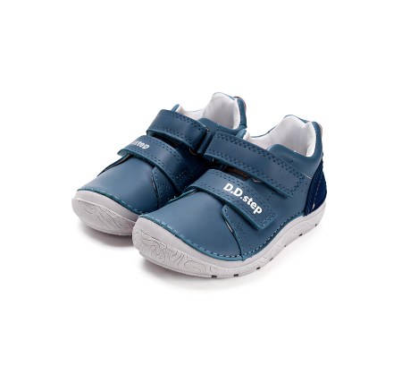 Pantofi baieti - Pantofi copii barefoot din piele, albastru, DD Step