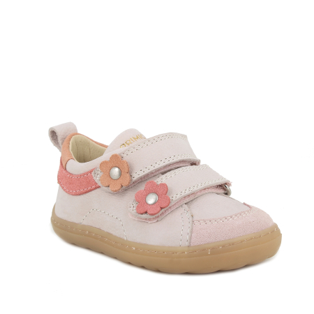 Pantofi fete - Pantofi copii din piele naturala si nabuc fete, roz cu floricele - Primigi