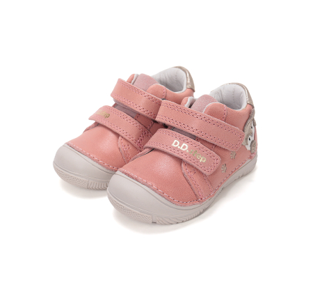 Pantofi fete - Pantofi copii din piele, roz cu vulpita DD Step