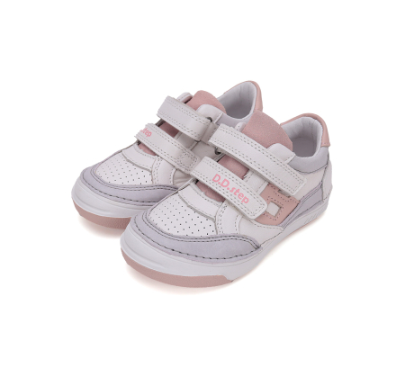 Pantofi fete - Pantofi copii fete, sport, din piele naturala, alb-roz - DD Step